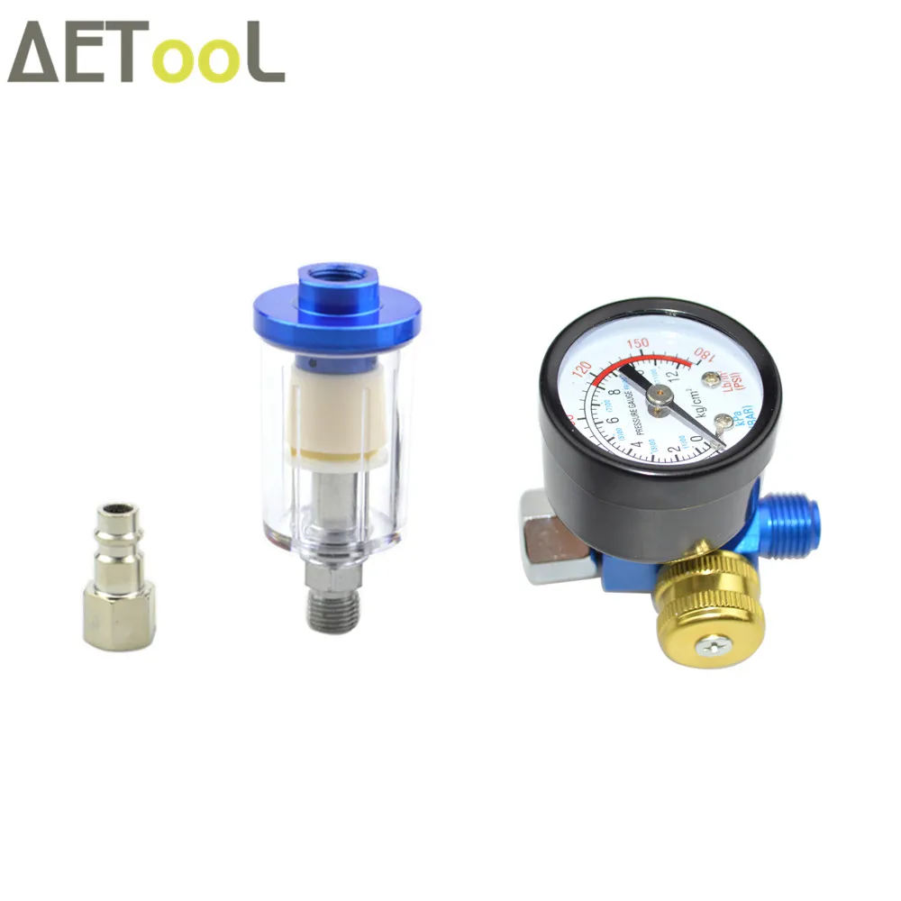 

AETool Spray Gun Air Regulator Gauge + In-line Water Trap Filter Tool + EU Adapter Pneumatic Spray Gun Accessories High Quality