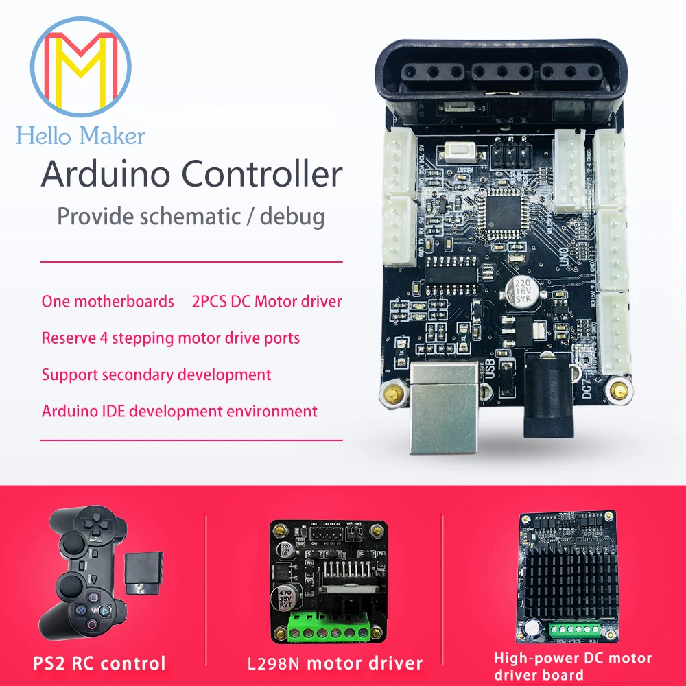 

Arduino controller, DC Motor driver,PS2 Wireless Controller Remote, for Arduino 2wd 4wd RC Smart Robot Tank Car