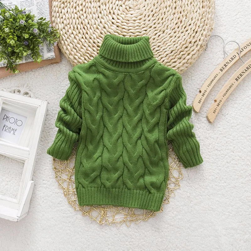 Г., осенне-зимний свитер для мальчиков пуловер с воротником под горло для маленьких девочек-подростков хлопковый детский вязаный свитер Топ для мальчиков 2, 3, 4, 6, 8 лет - Цвет: solid-green