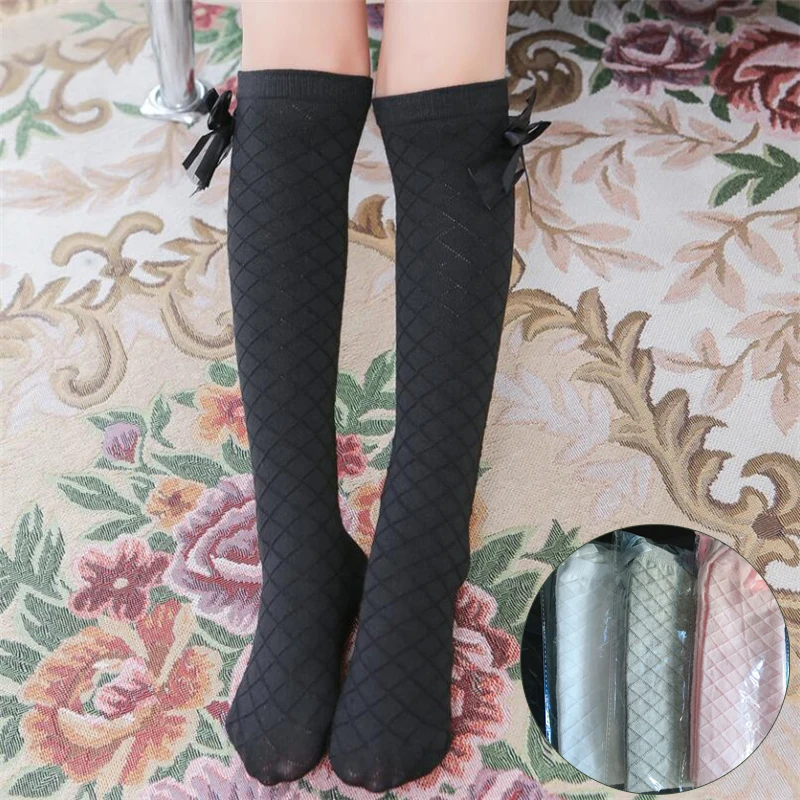 

2-8 T Kid Sock for Girls Children Cute Princess Solid Color Lace Bow Tie Patchwork Girl Knee High Long Socks school girls socks