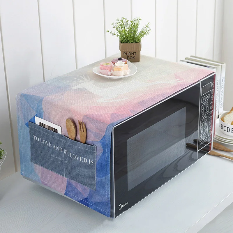 

Printed Elk Microwave Oven Dust Cover with Storage Bags Cotton and Linen Craft Home Kitchen Tools Anti-oil Protector AQ164