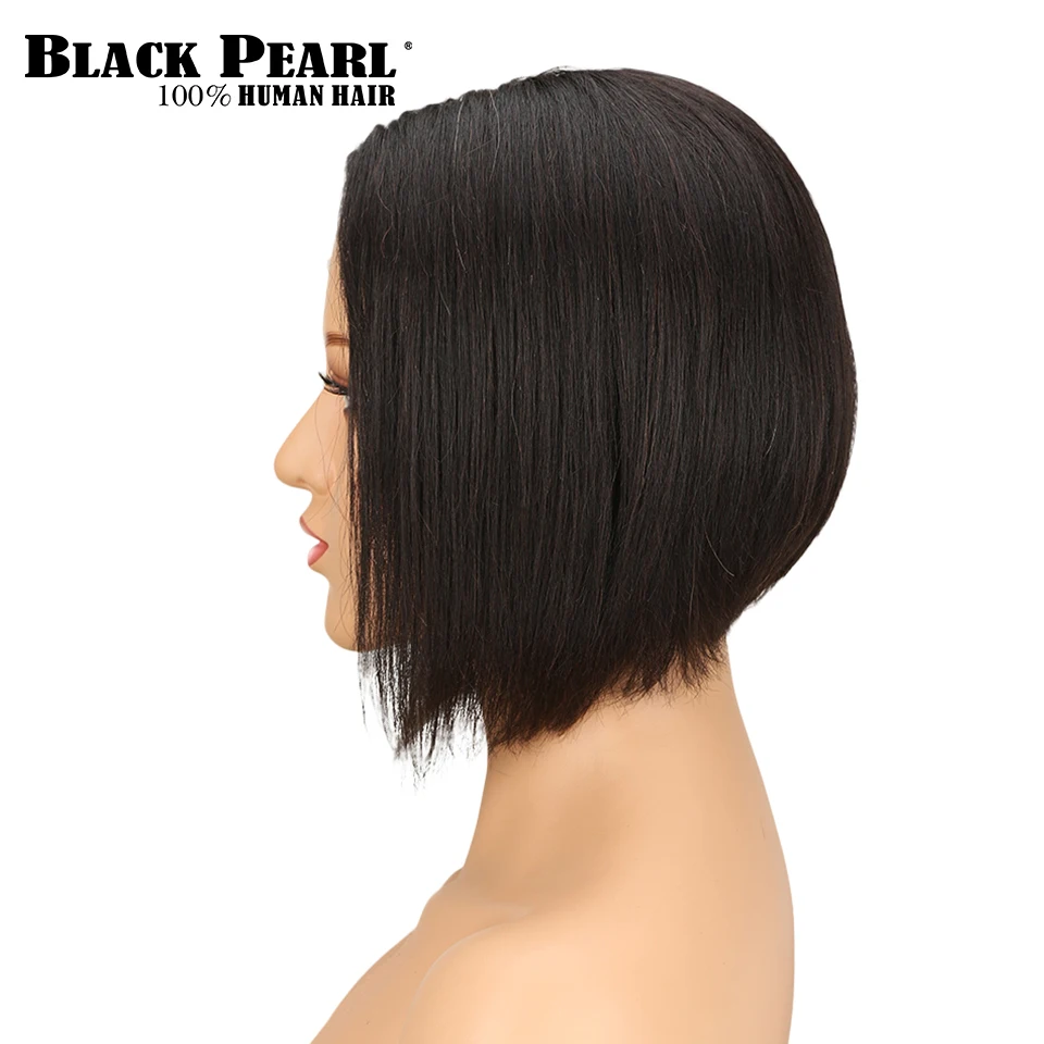 Черный жемчуг перуанский прямо кружева человеческих волос парики для Для женщин