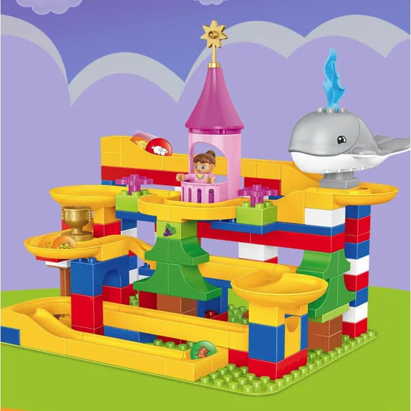 

48-137PCS Marble Race Run Maze Balls Track Building Blocks Funnel Slide Big Size Building Brick Compatible duploINGlys