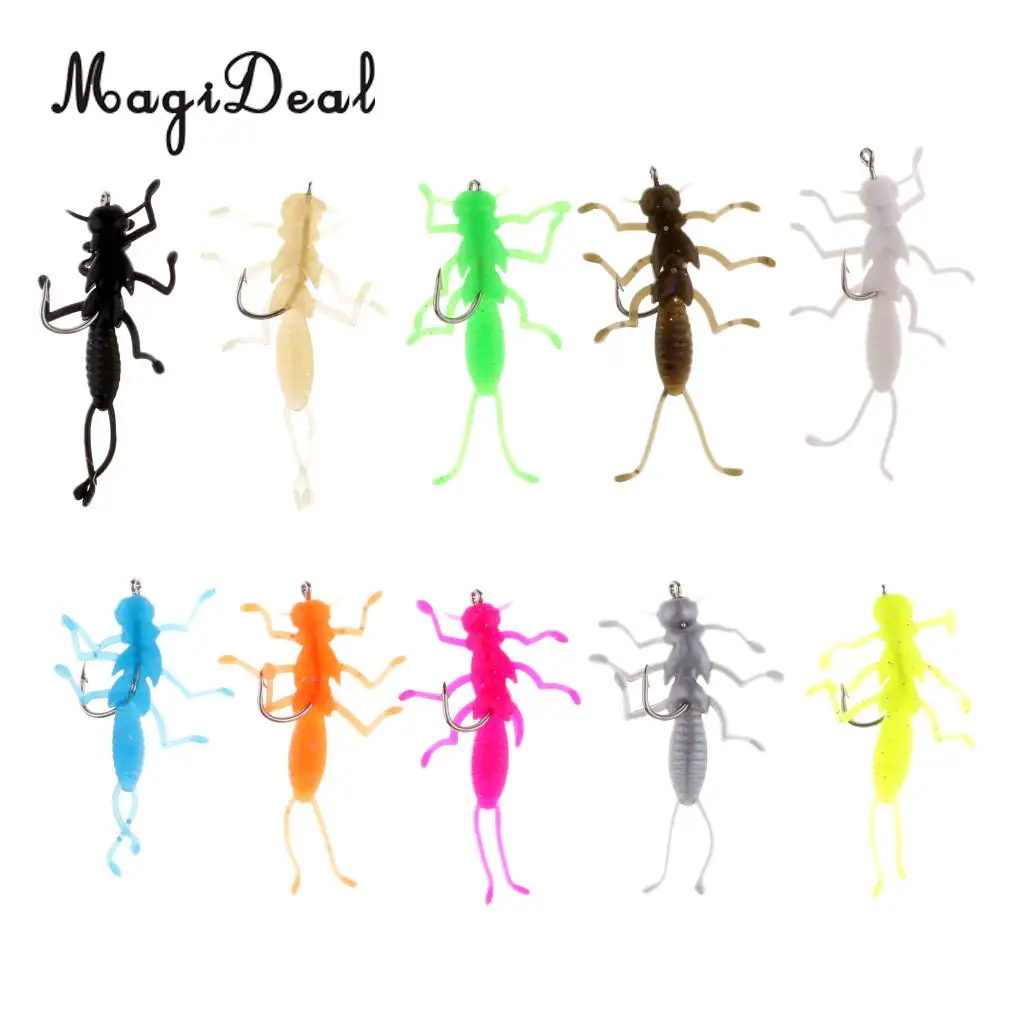 10pcs Stonefly Nymphs Flies Fishing Lure Soft Rubber Stonefly Bait for Crappie Stripper Trout Fishing