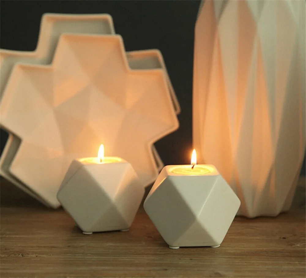 White Ceramic Geometry Candle Holder Stand Nordic Style Candlestick