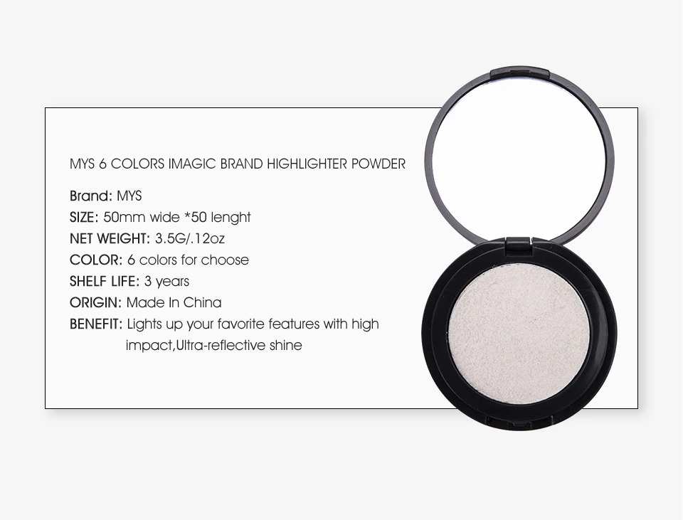 MYS бренд пудра для макияжа 6 цветов водонепроницаемые минералы мерцающий осветитель контурный светящийся набор Хайлайтер с эффектом загара макияжные наборы