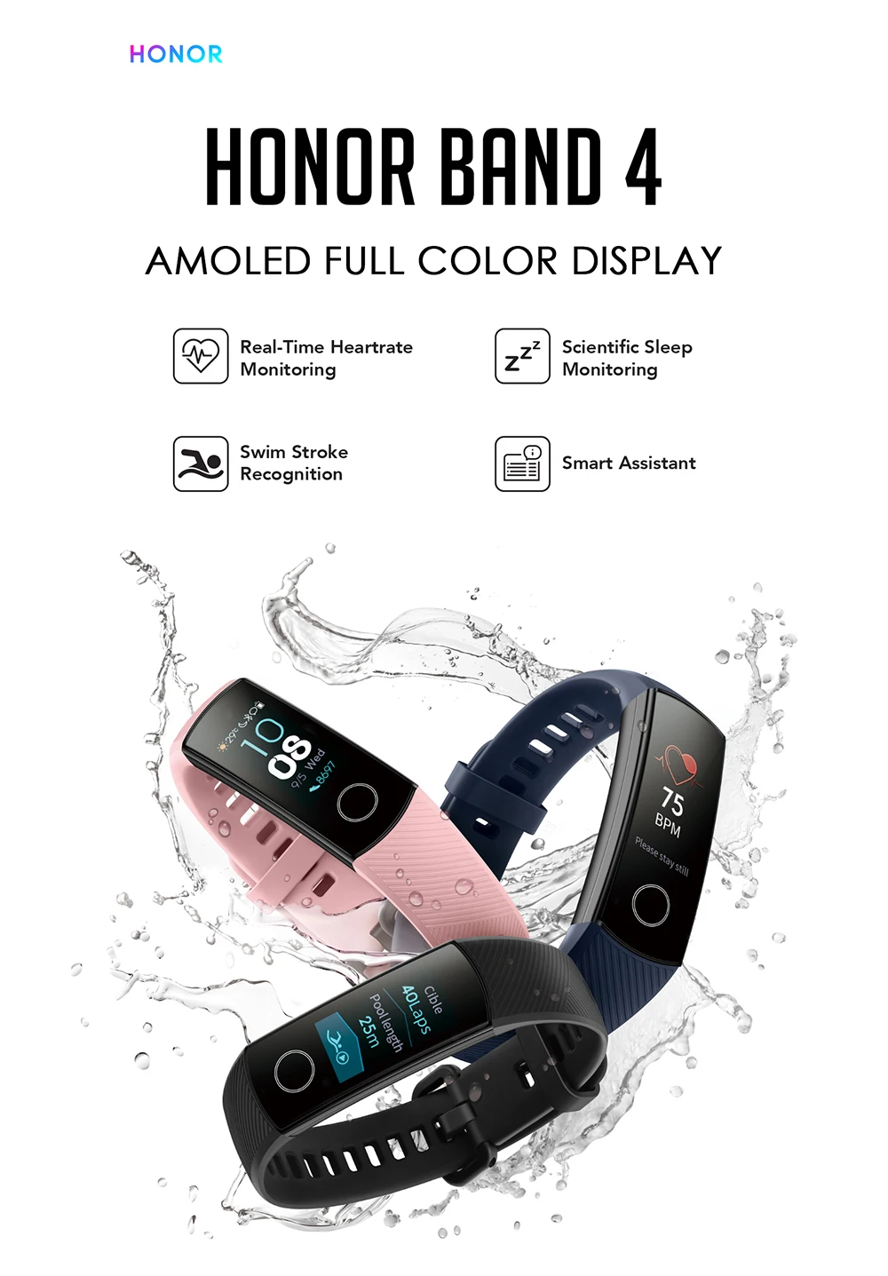 huawei Honor Band 4 смарт-браслет 0,95 ''Цвет активно-матричные осид, с сенсорным экраном, Плавание осанки обнаружит устройство для отслеживания сердцебиения во время сна оснастки