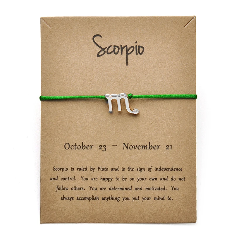 Модные украшения 12 созвездий Зодиака Скорпион счастливая веревка браслет браслеты для женщин мужчин подарок на день рождения