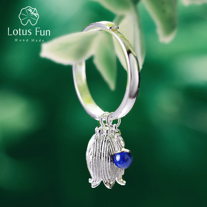 Lotus Fun Real 925 Sterling Silver Natural Lapis Gemstone Creative Vintage Fine Jewelry Fresh Redbud Bell Flower Rings for Women Lotus Fun Real 925 Sterling Silver Natural Lapis Gemstone Creative Vintage Fine Jewelry Fresh Redbud Bell Flower Rings for Women