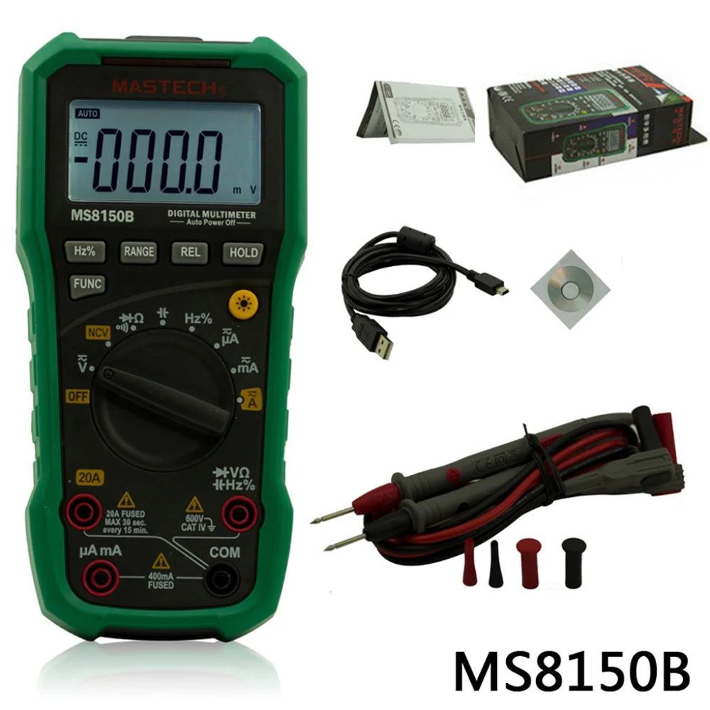 

Mastech MS8150B Digital Multimeter Portable Tester Meter Voltage Current Resistance Electrical USB Tecrep Diagnostic-tool