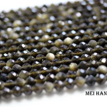 Meihan,, натуральный Золотой обсидиан, 4,3 мм(3 нити/набор), Граненые Круглые бусины для ювелирных изделий, сделай сам, браслет и ожерелье