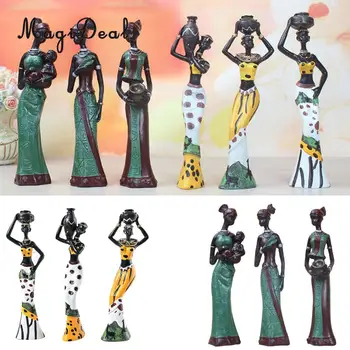 

MagiDeal African Figures Sculpture Tribal Lady Figurine Statue Collectible Art for livingroom bedroom Decor 3-Set Yellow/Green