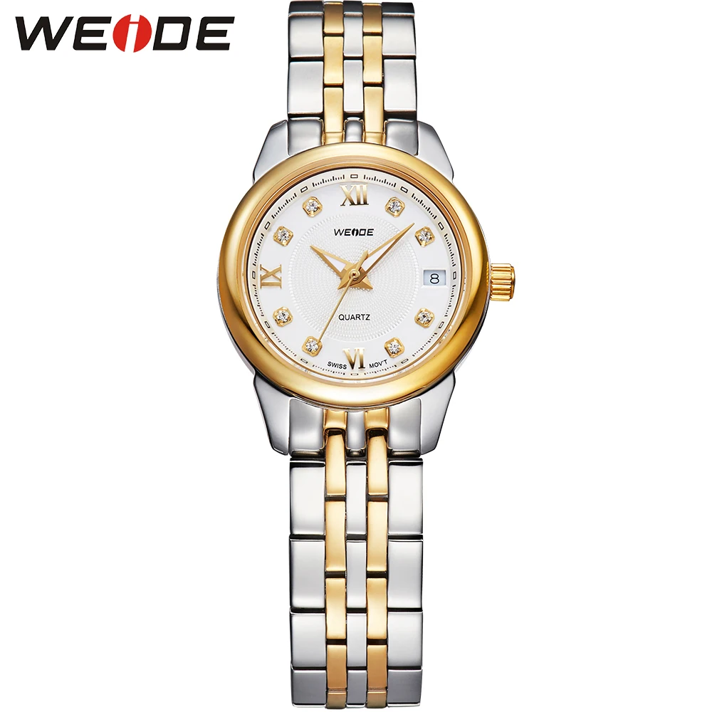 WEIDE Gold Women Watch Brand 30m Waterproof Analog Quartz Stainless Steel Wristwatch Casual Clock Original Gift For Ladies Wholesale Watches