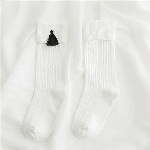Lawadka/Новинка года; Детские носки с кисточками; Хлопковые гольфы для маленьких детей; детские носки принцессы для девочек; одежда для детей; аксессуары - Цвет: Белый