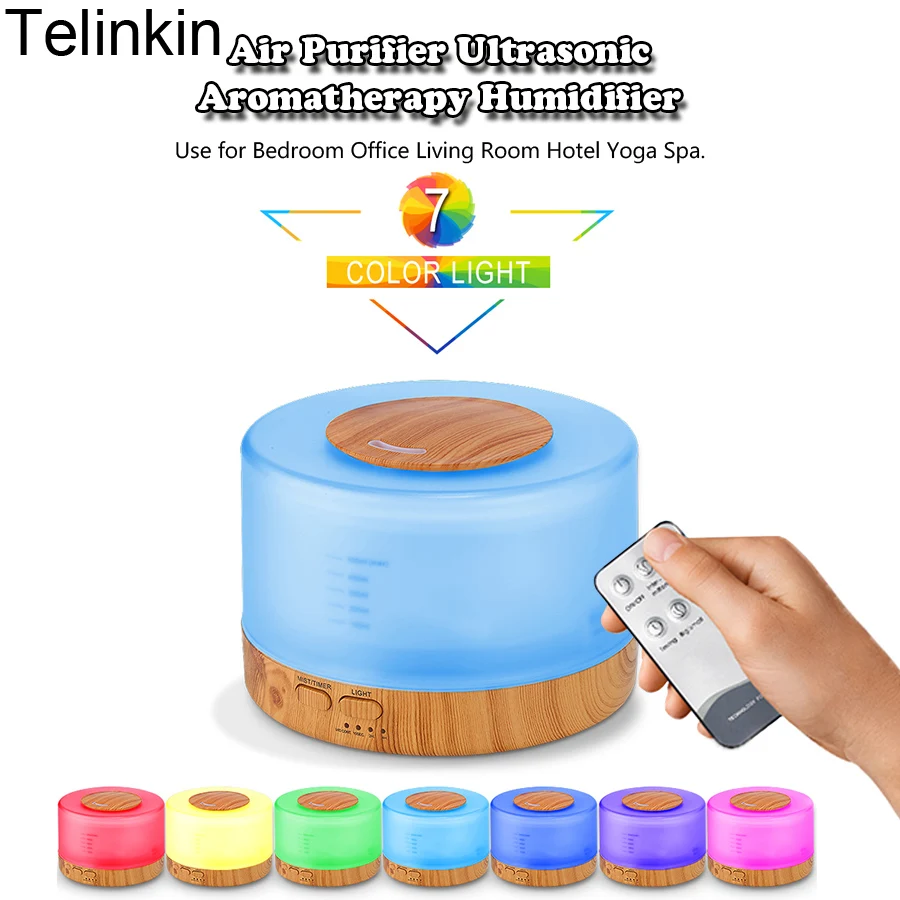 

Aroma Diffuser Wood Humidifier Remote Control 500ml Colorful Lamp Timer Function Ultrasonic Humidifier Aroma Wood Diffuser