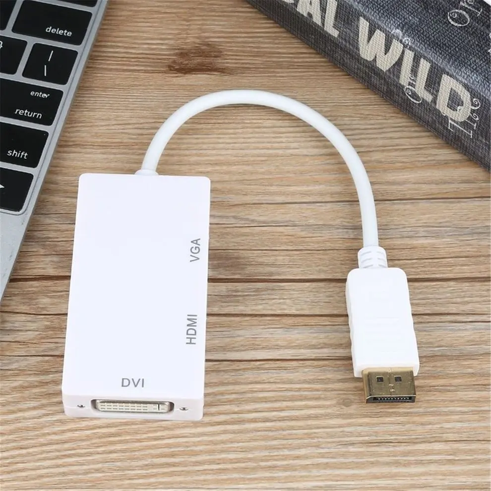 

Newest 3 in 1 Display Port DP Male to HDMI DVI VGA RGB Female Adaptor Adapter Converter Connector HD 1080p For PC Laptop White