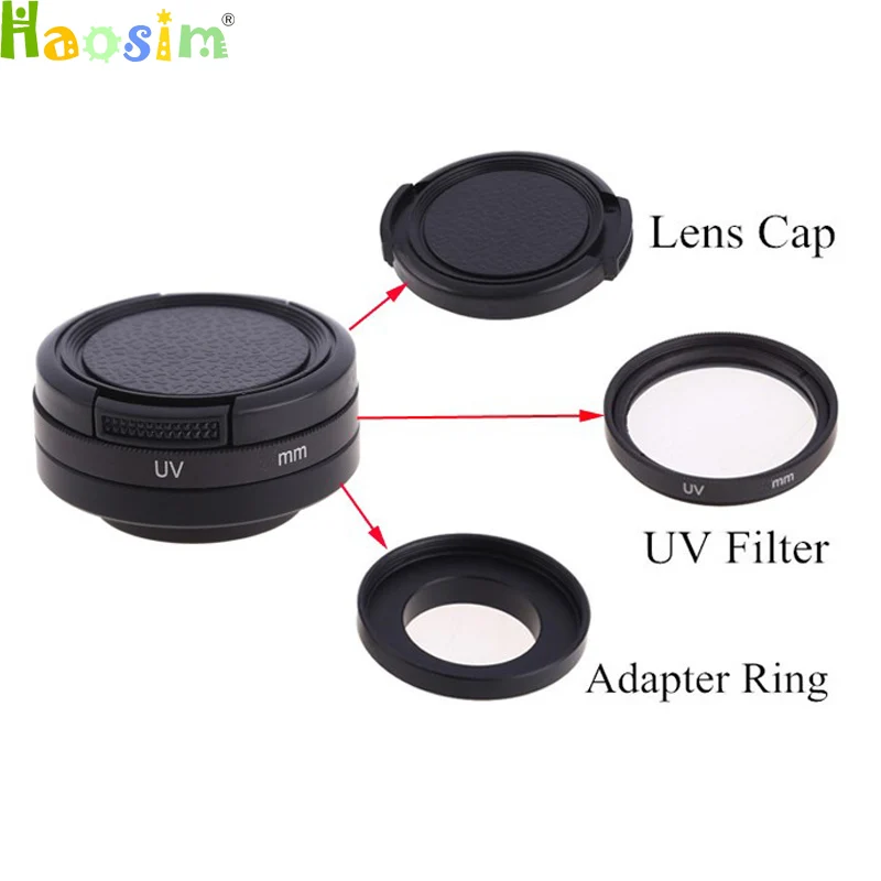 

3 In1 37mm / 40.5mm / 52mm / 58mm UV Filter Lens Protector+Adapter Ring + Lens Cap for Go Pro HD Hero 4 /3 plus / 3 /3+