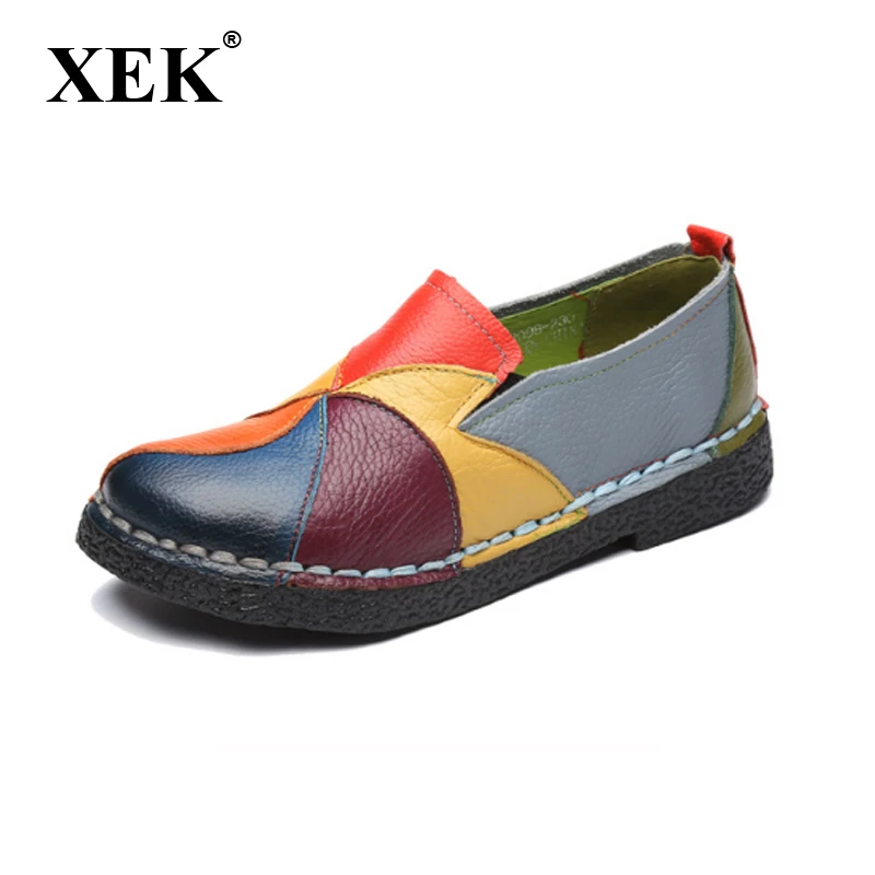 Mocasines piel auténtica 2018 para mujer, zapatos informales de colores mezclados, zapatos blandos cómodos hechos a mano, planos, planos mujer| - AliExpress