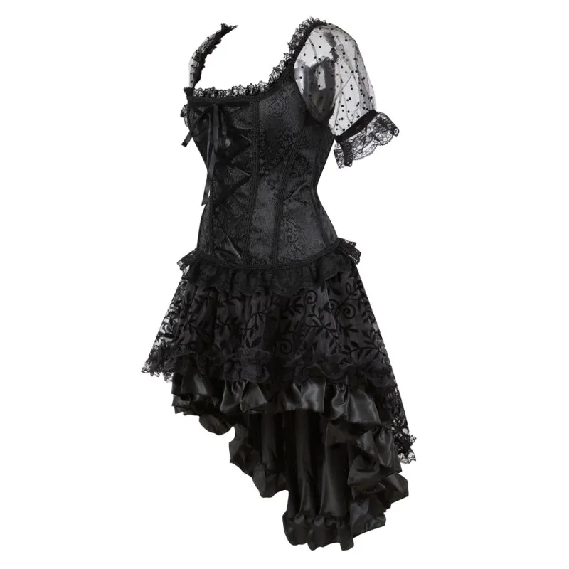 Сексуальный корсет в стиле Лолиты, платье Викторианского размера плюс, рукава бурлеск, корсет, юбка, набор на Хэллоуин, вечерние, для танцев, косплей, костюм