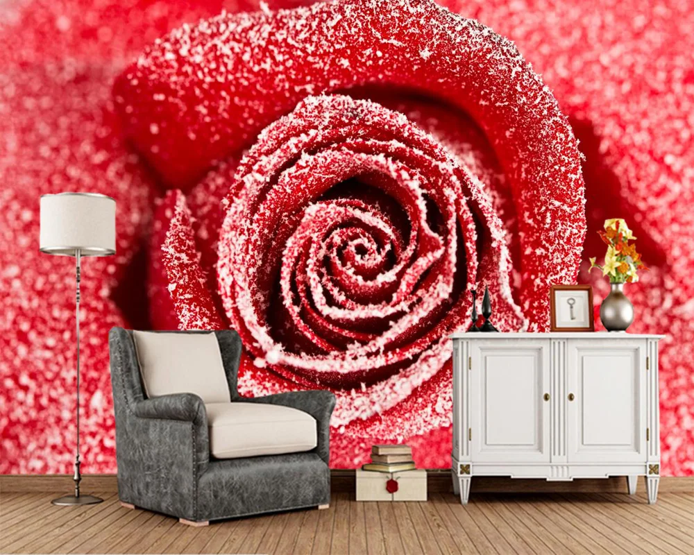 

Roses Closeup Red Snow Flowers photo wallpaper,restaurant living room sofa tv wall bedroom 3d custom mural papel de parede