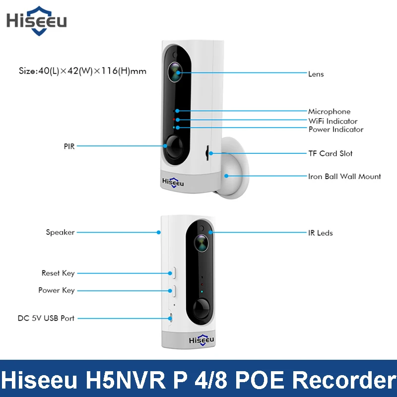 Hiseeu A10 перезаряжаемая батарея IP камера Wifi домашняя безопасности Беспроводная PIR
