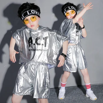 

Fashion Kids Cheerleading Dance Costumes Silver Boys Girls Jazz Hip Hop Street Dance Performance Clothing Stage Outfits DC1437