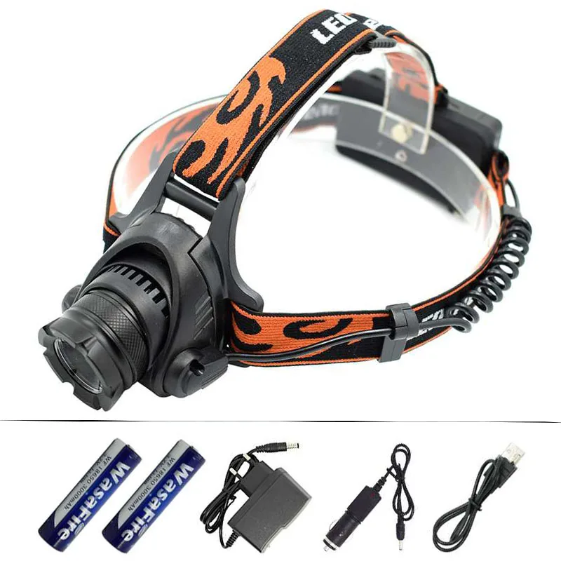 

XM-L2 U2 LED Headlamp Zoom 3 Modes Headlight Rechargeable Waterproof Head Torch Light Lamp + 18650 Battery + AC Car USB Charger