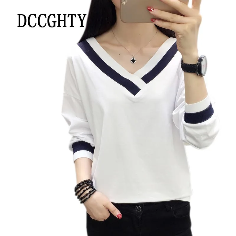 

2018 Autumn Tee Shirt Femme Long Sleeve Loose Fashion Solid Harajuku Women T-shirt Casual Female Tshirts Simple Tops Clothes