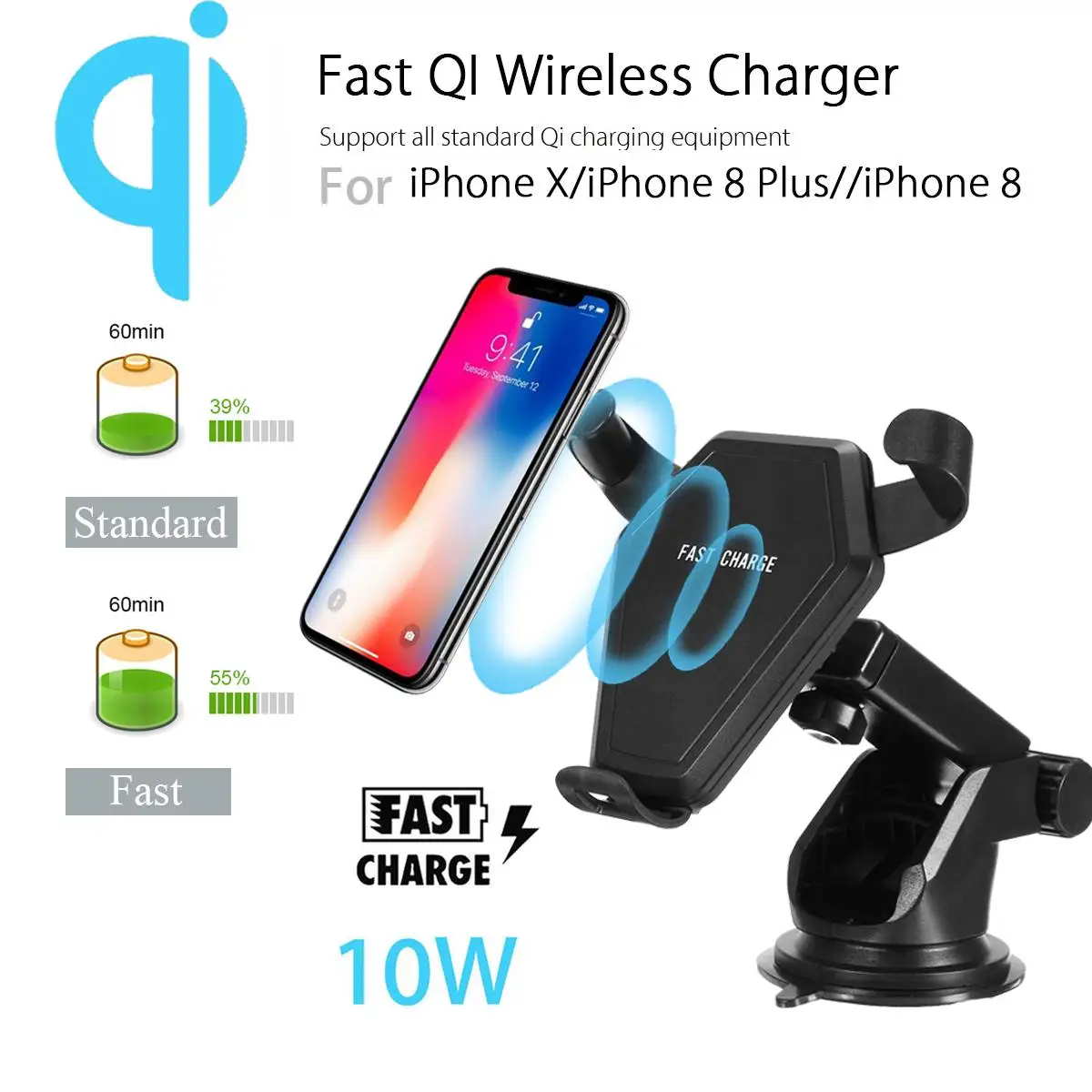 2 in 1 Qi Wireless Charger Car Air Vent Mount For iPhone XR Gravity Auto Lock Clip Wireless Charging Holder Suction For Samsung