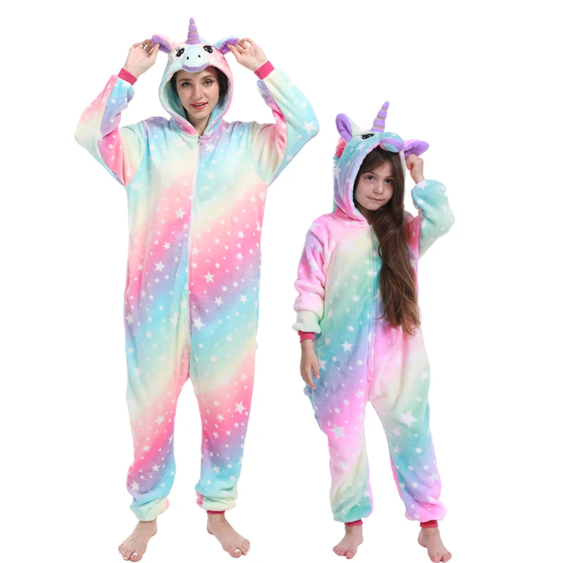 Kigurumi пижамы для взрослых Аниме Единорог Onesie женский комбинезон одежда для сна зимний Косплей Хэллоуин Дети Licorne Pijima фланелевые пижамы