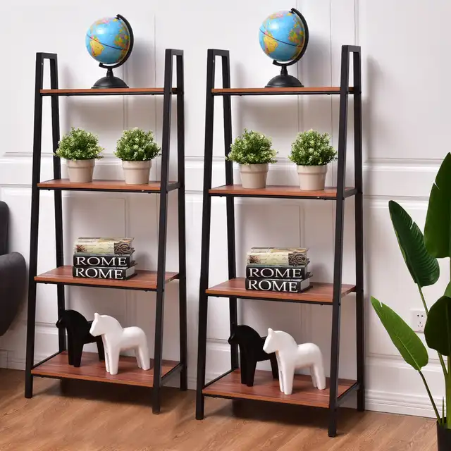 Online Giantex 2pcs 4 Tier Ladder Storage Bookshelf Living Placeholder Giantex 2pcs 4 Tier Ladder Storage Bookshelf Living Room Wall Bookcase Bundle Modern Shelf