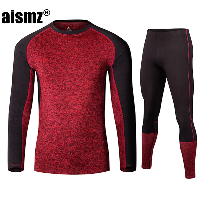 Aismz New Winter Men Thermal Underwear Sets Fleece Warm Long Johns Breathable Thermo Underwear Quick Dry Top and Pant Suit Tight mens thermal underwear