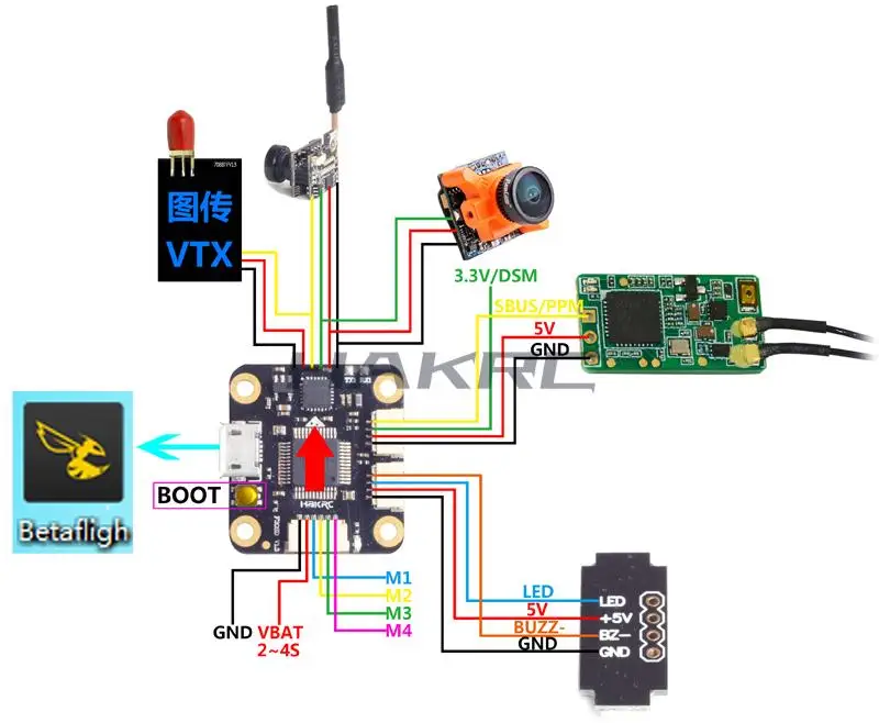 HAKRC Mini F4 Flytower/F3 Контроллер полета AIO OSD BEC и 4в1 20A 15A BLheli_S ESC 2-4S 200mW VTX для радиоуправляемого дрона DIY FPV