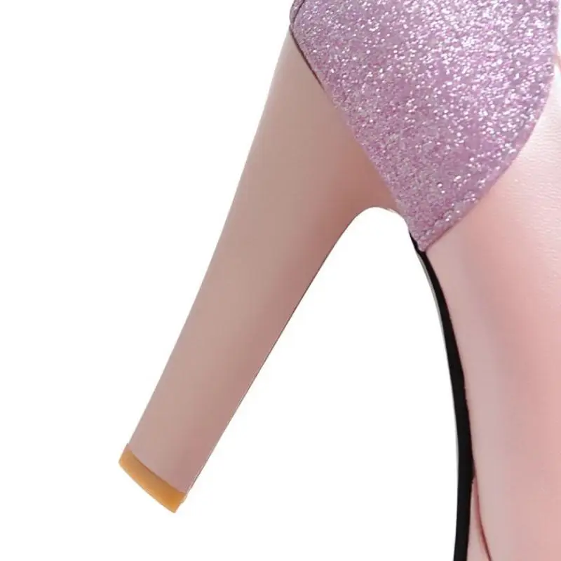 Patchwork Pompes Bling Sangle À 43 blanc De Cheville 34 rose Femmes Chaussures forme Taille Rizabina Bout Sexy Rond Plate Hauts Talons Mariage Mode Noir qv6nOt7
