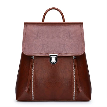 

Artificial Leather women backpacks with double zipper gold black red brown travel backpacks for teenage girls female bagpacks