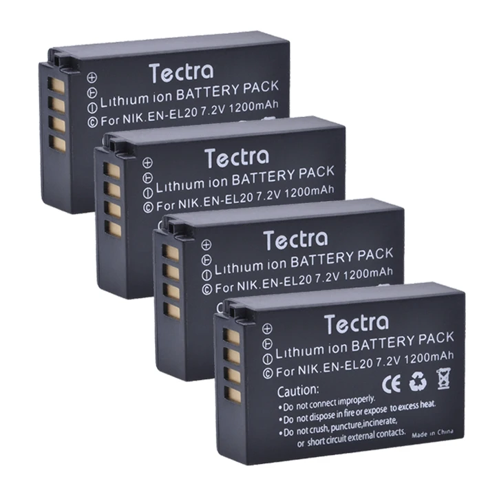 Tectra 4pcs/pack Enel20 En El20 7.2v/1200mah Liion Camera Battery For