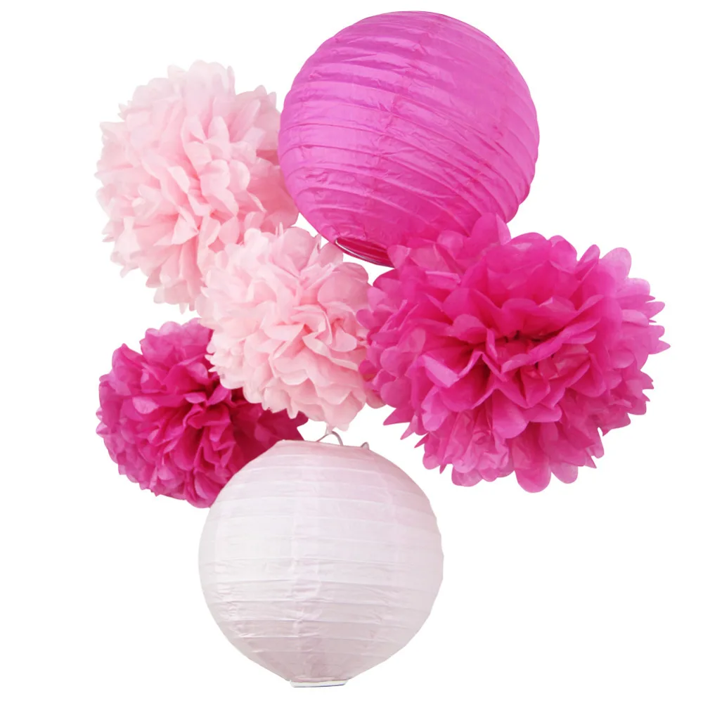 

(Pink,Fuchsia)6pcs Honeycomb Paper Decoration Set (Paper Lantern,Pom Pom) for Wedding Bridal Shower Birthday Nursery Decor