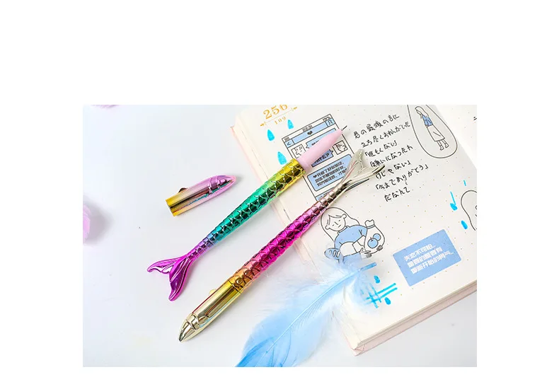 Цветная гелевая ручка в форме русалки, милый градиент, 0,5 мм, черные чернила, ручка для подписи, для офиса, школы, канцелярские принадлежности, подарок
