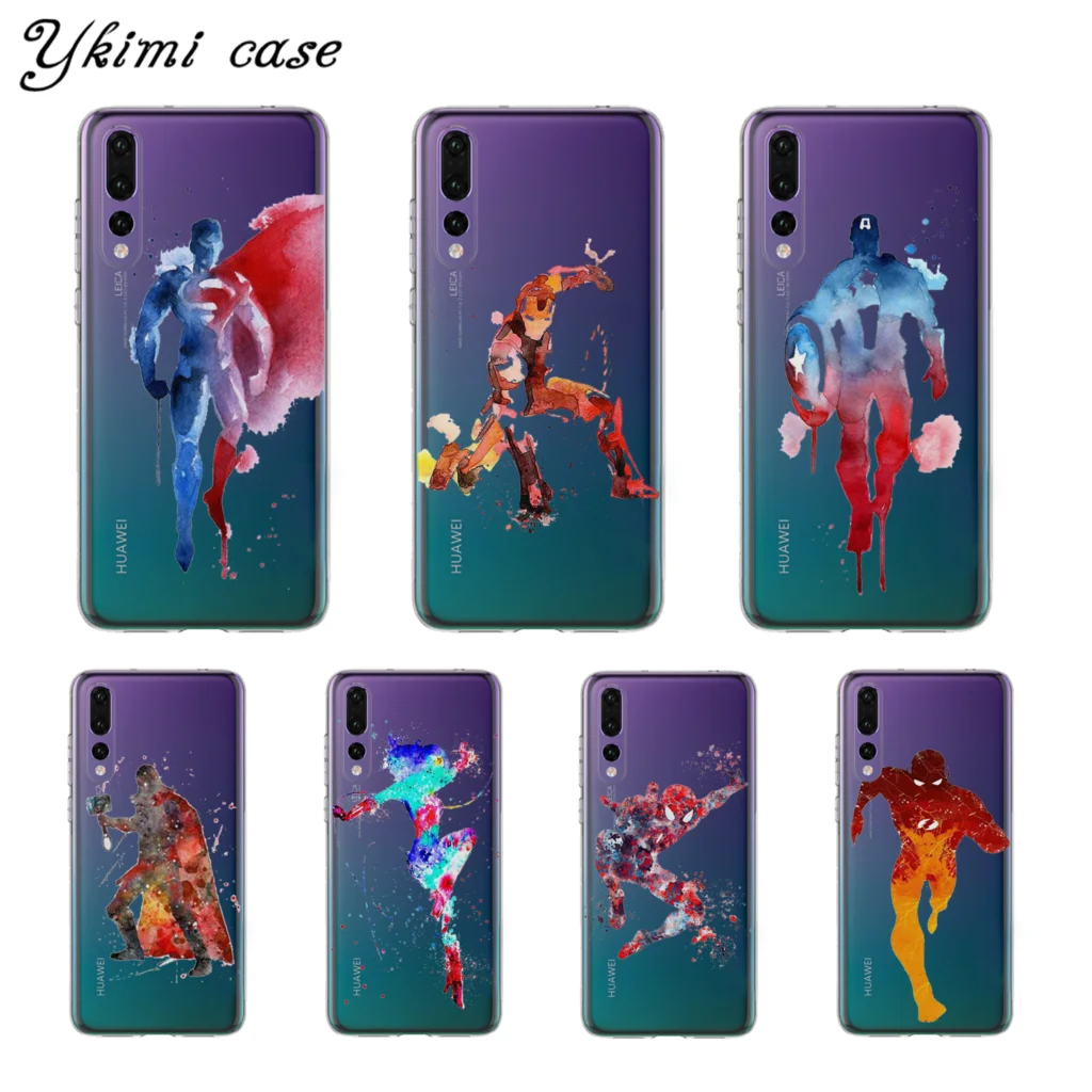 

Ykimi Case Transparent Soft TPU Silicone Hand-drawn doodle super hero Cover For Huawei P8 P9 P20 Lite 2017 P20 Pro Case