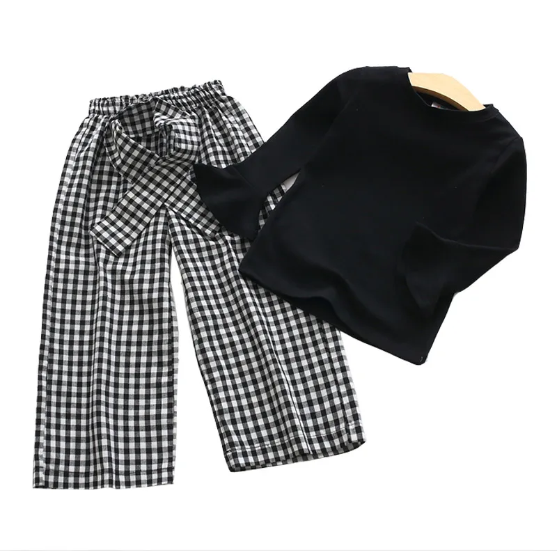 

Hot Selling Newest Baby Lattice Suit 2019 Spring Dress New Girl's Dress Children's Long-sleeved Blouse and Long-sleeved Trousers