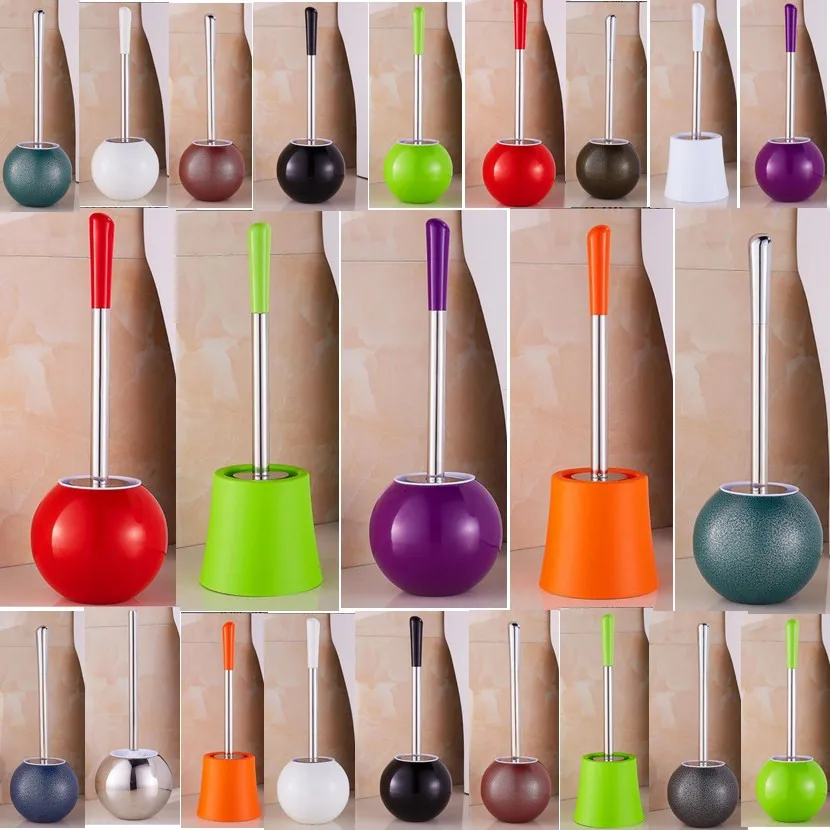 Creative European Toilet Brush SetStainless Steel Round Base Color Toilet Brush, Bathroom Toilet Clean Brush Toilet Brush Set