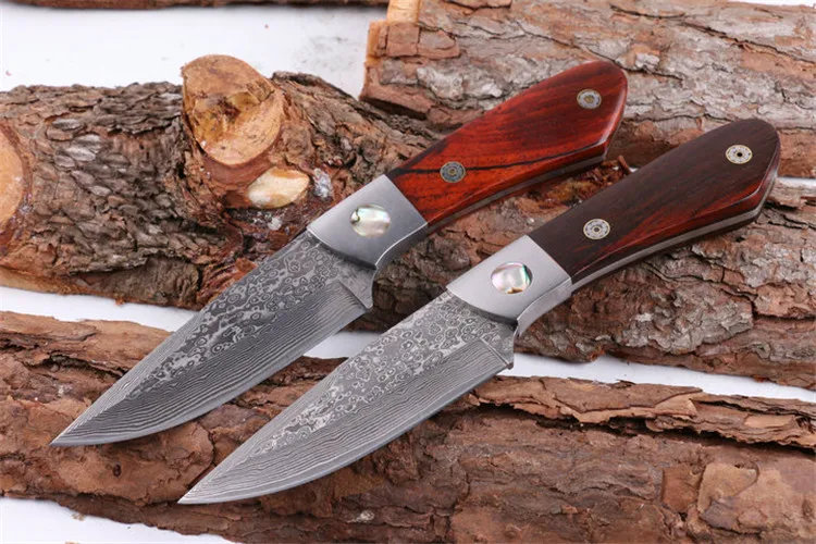 

MIKER EDC Utility hunting knife Very sharp Advanced Damascus Steel Natural wood Handmade knife 60HRC survival tactical EDC tools