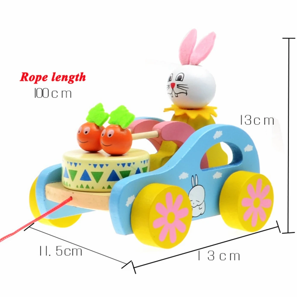 Creative Baby Toys Wooden Early Education Children White Rabbit Trailer Toy Baby Beat Drum Cart Trailer Round Gift Learn to Walk (2)