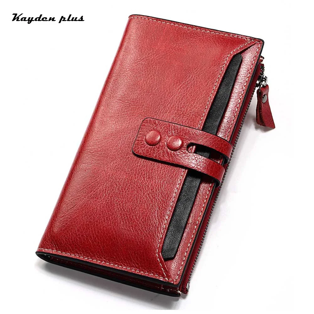 

Long Ladies Wallet 100% Genuine Leather Zipper Buckle Multicard Leather Clip Clutch Bag Purse Women Wallet Hand Bag Female