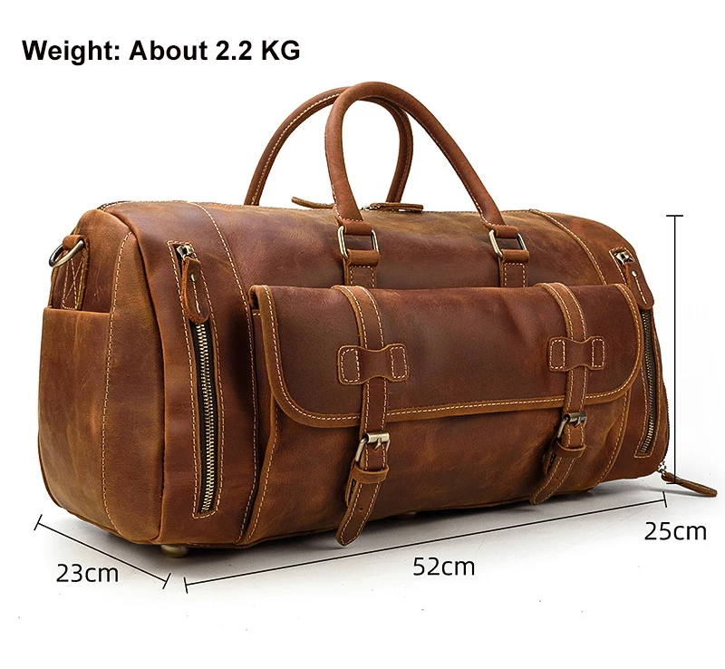 MAHEU Soft Cowhide Pure Leather Travel Handbags For Man Fashion Retro Style Carry On Luggage Big Capcity With Shoe Compartment