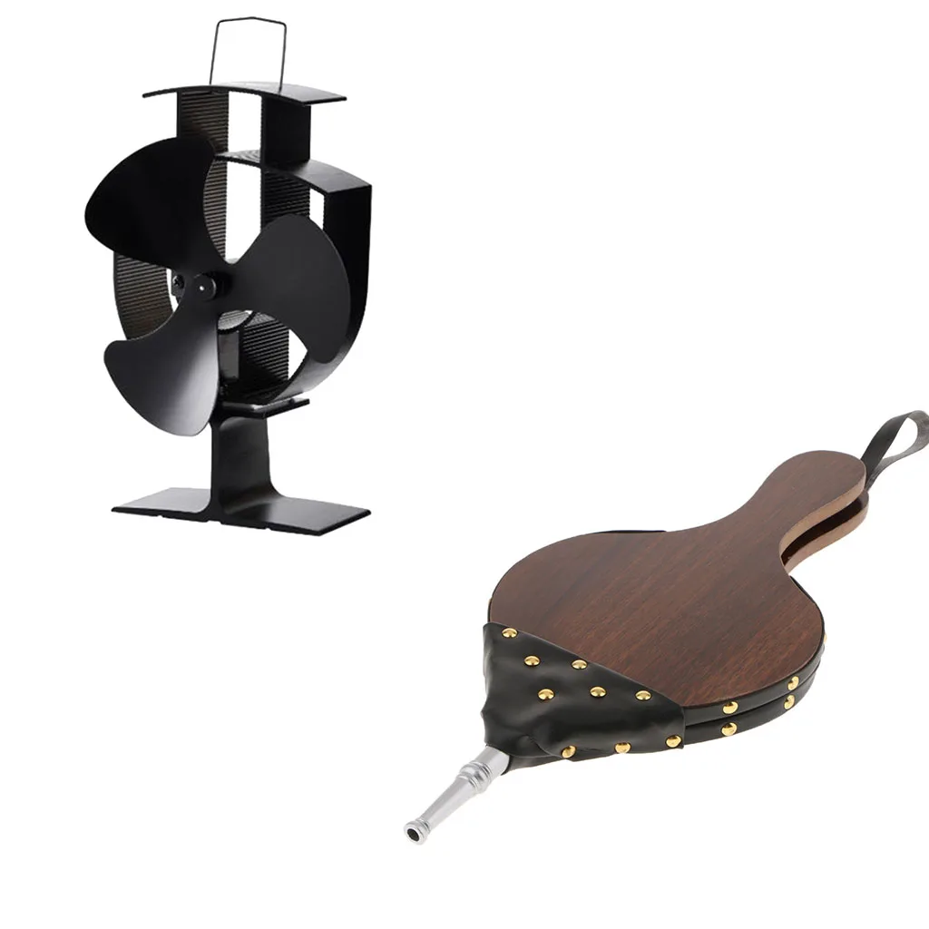 

1Pcs Hand Powered Bellow + 1Pcs Wood Log Fireplace Stove Fan 3 Blade Fireplace Accessories Indoor Mantel Fireside Parts