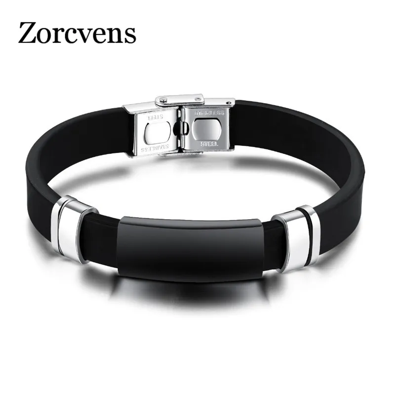 ZORCVENS модное ювелирное изделие из силиконового каучука черного и золотого цвета Цвет Нержавеющая сталь браслет-обруч для мужчин