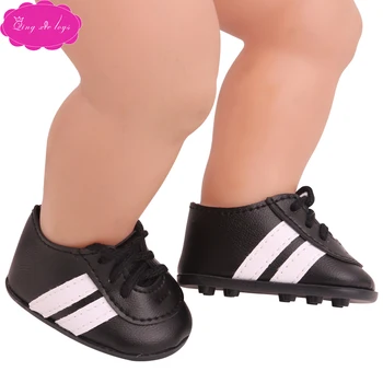

43 cm baby dolls shoes newborn football shoes American black sneaker hiking shoes Baby toys spikes fit 18 inch Girls doll g233
