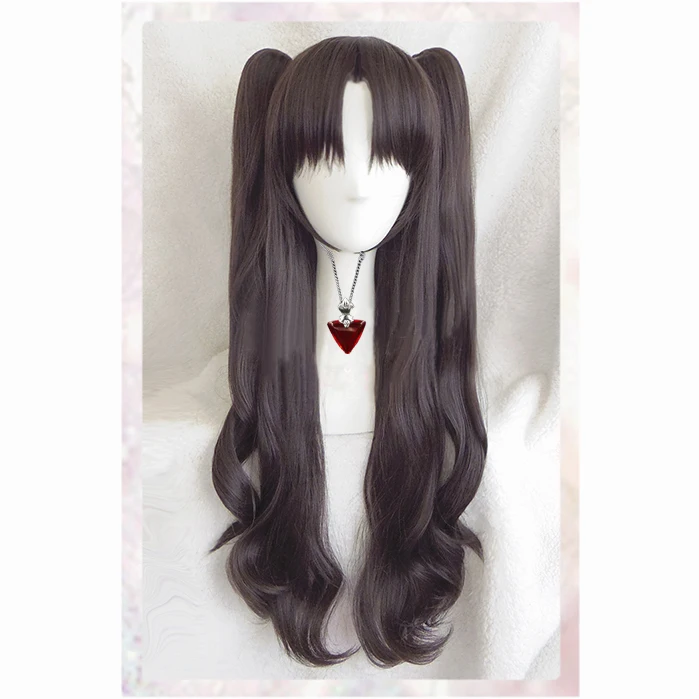 Fate/stay night Rin Tohsaka Long Wavy Brown Ponytail Heat Resistant Hair Cosplay Costume Wig + Ruby Necklace Optional pretty woman costume