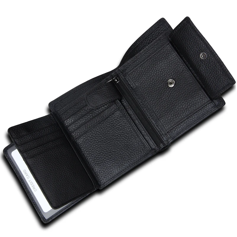 Quality New Genuine Leather Wallet Mens Wallets Black Color Luxury Dollar Price Vintage 3 Folds ...